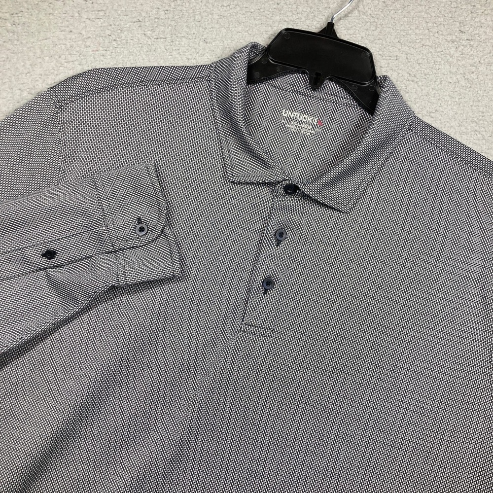 UNTUCKIT Polo Shirt Mens XXL Dark Grey Damaschino Diamond Birdseye Long Sleeve